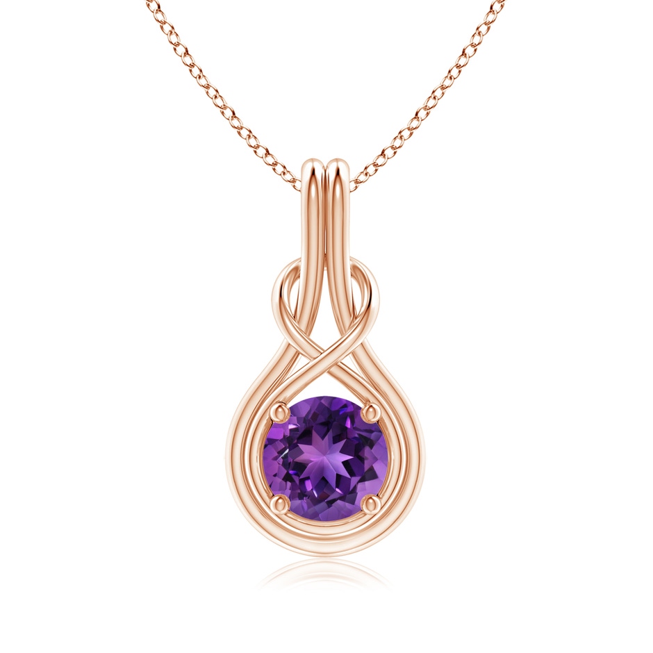 7mm AAAA Round Amethyst Solitaire Infinity Knot Pendant in 18K Rose Gold 