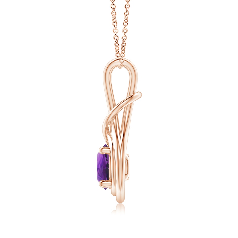 7mm AAAA Round Amethyst Solitaire Infinity Knot Pendant in 18K Rose Gold side 199