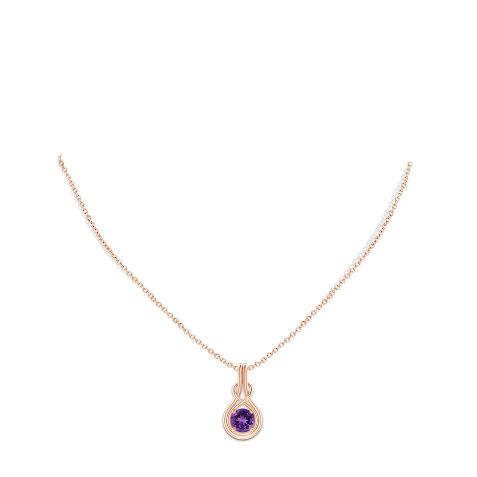 7mm AAAA Round Amethyst Solitaire Infinity Knot Pendant in 18K Rose Gold pen