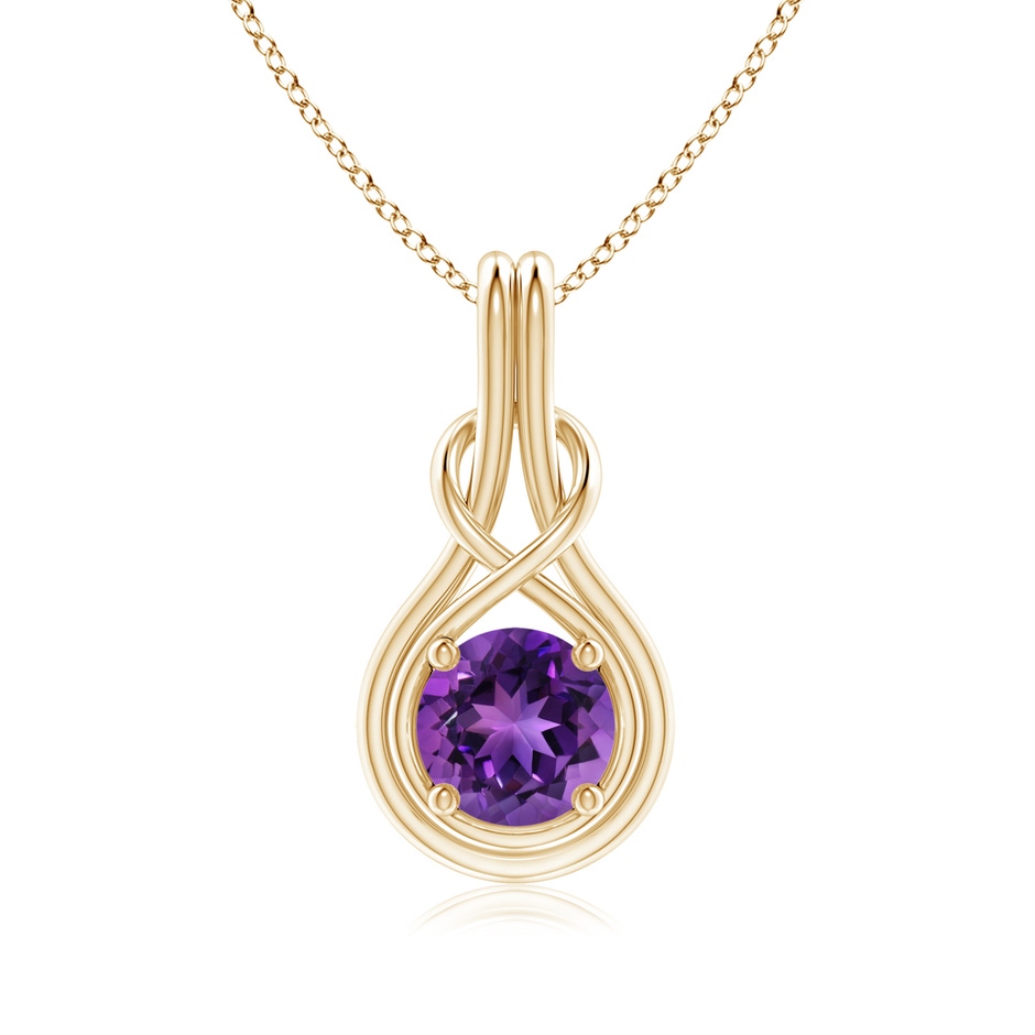 7mm AAAA Round Amethyst Solitaire Infinity Knot Pendant in 18K Yellow Gold 