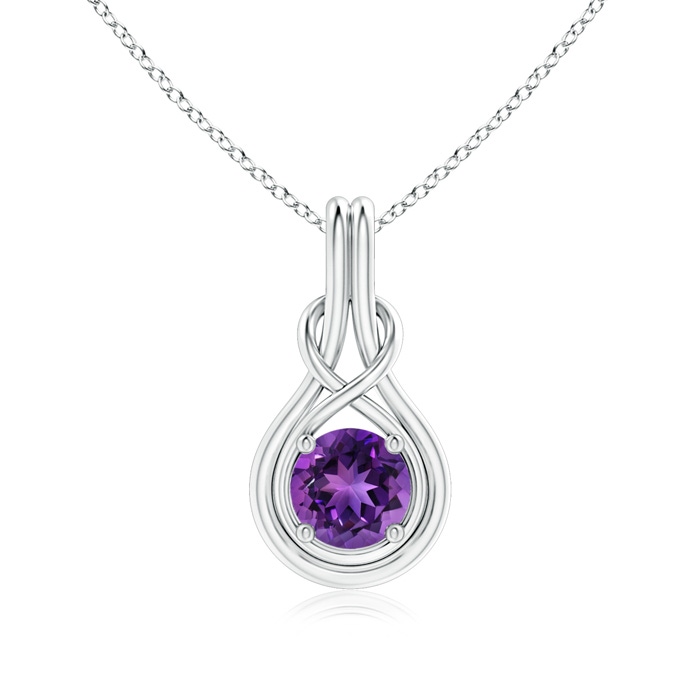 7mm AAAA Round Amethyst Solitaire Infinity Knot Pendant in White Gold