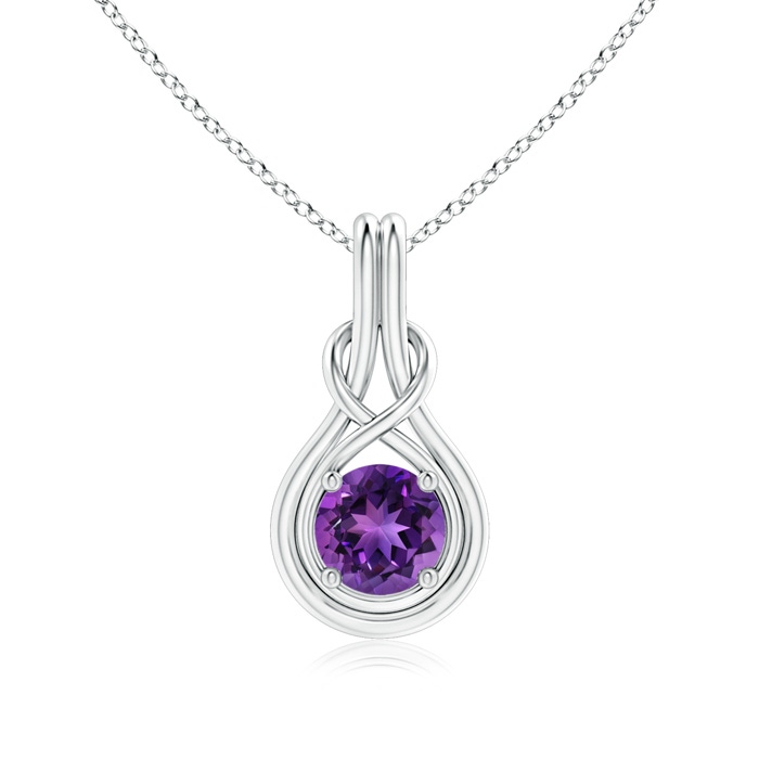 7mm AAAA Round Amethyst Solitaire Infinity Knot Pendant in White Gold 