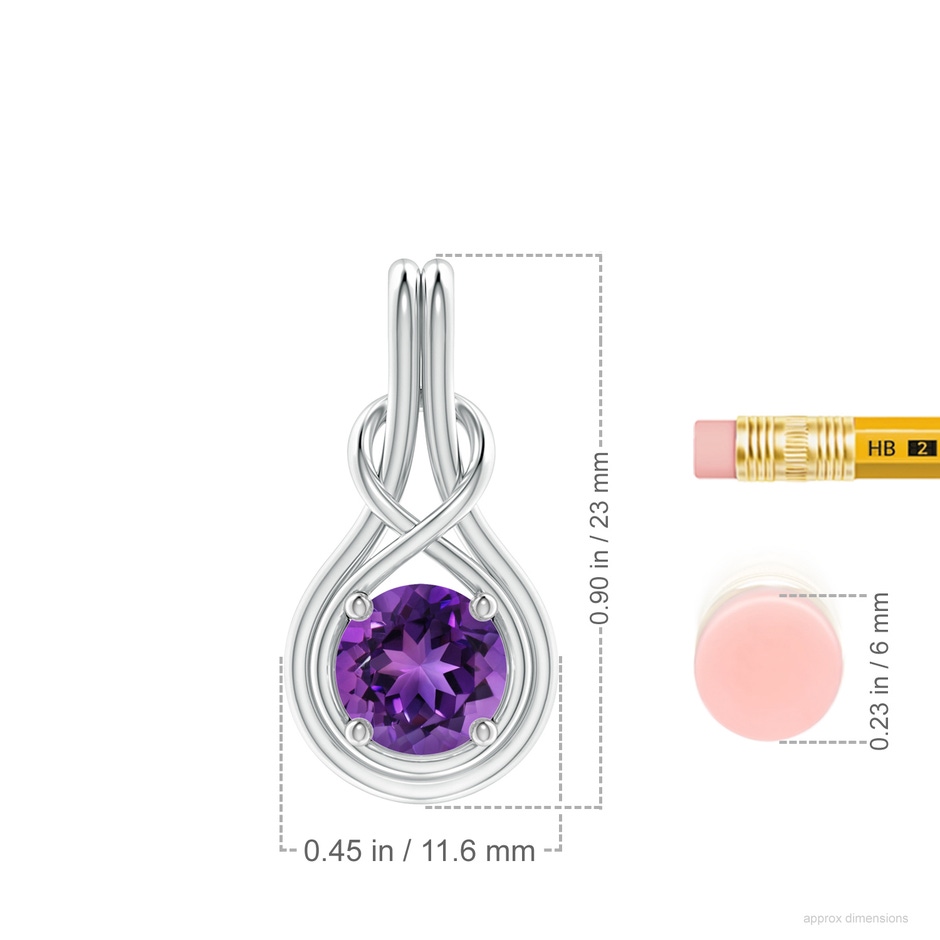 7mm AAAA Round Amethyst Solitaire Infinity Knot Pendant in White Gold ruler