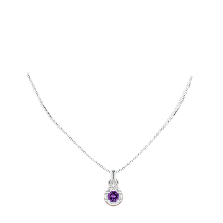 7mm AAAA Round Amethyst Solitaire Infinity Knot Pendant in White Gold pen