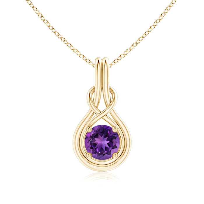 7mm AAAA Round Amethyst Solitaire Infinity Knot Pendant in Yellow Gold 