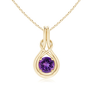 7mm AAAA Round Amethyst Solitaire Infinity Knot Pendant in Yellow Gold