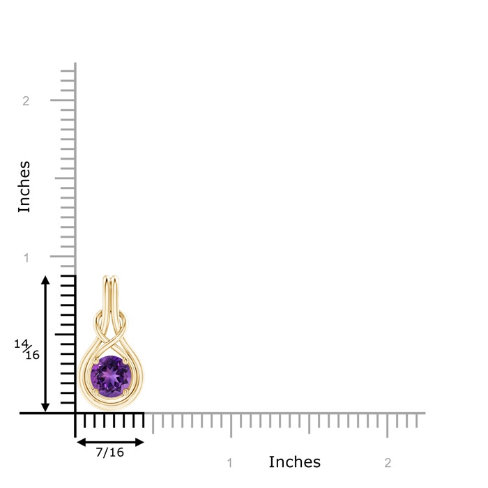 7mm AAAA Round Amethyst Solitaire Infinity Knot Pendant in Yellow Gold Ruler