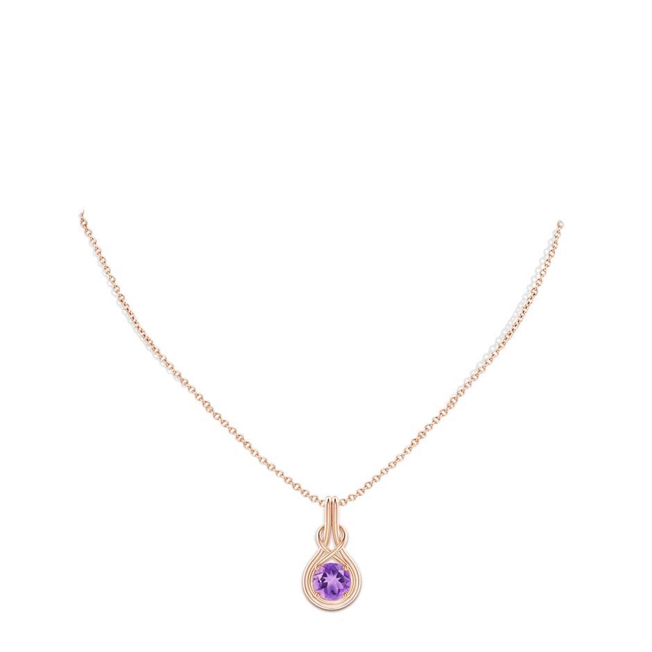8mm A Round Amethyst Solitaire Infinity Knot Pendant in Rose Gold pen