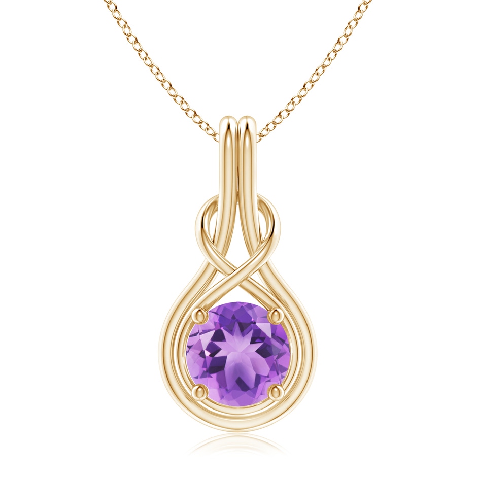 8mm A Round Amethyst Solitaire Infinity Knot Pendant in Yellow Gold 