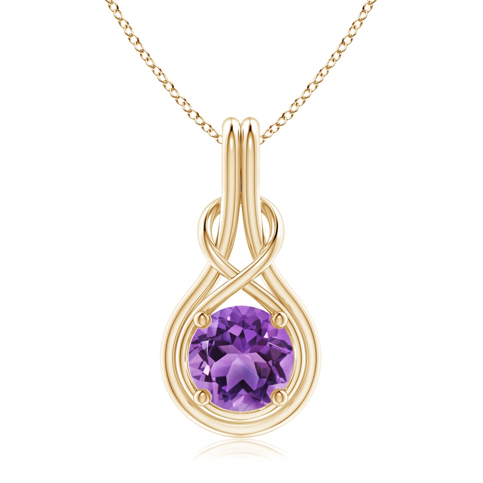 8mm AA Round Amethyst Solitaire Infinity Knot Pendant in 18K Yellow Gold 
