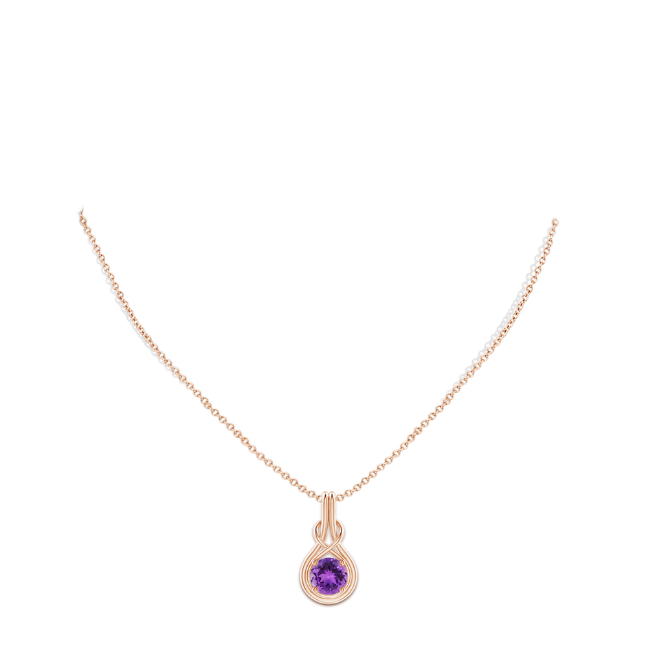 8mm AAA Round Amethyst Solitaire Infinity Knot Pendant in 18K Rose Gold pen