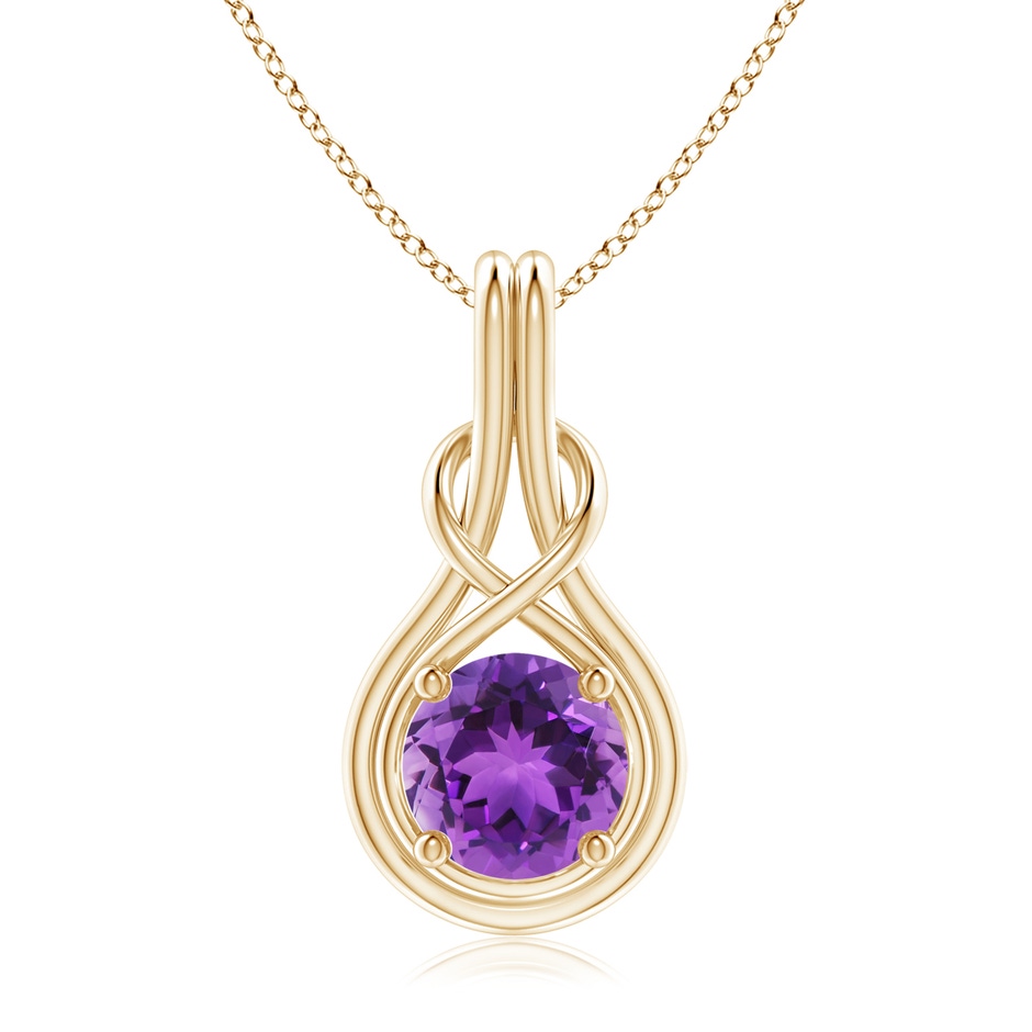 8mm AAA Round Amethyst Solitaire Infinity Knot Pendant in 18K Yellow Gold 