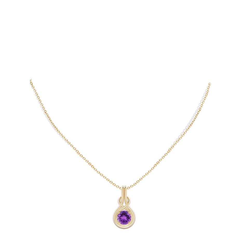8mm AAA Round Amethyst Solitaire Infinity Knot Pendant in 18K Yellow Gold pen