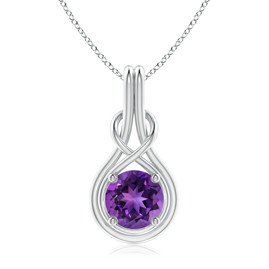 8mm AAAA Round Amethyst Solitaire Infinity Knot Pendant in P950 Platinum 