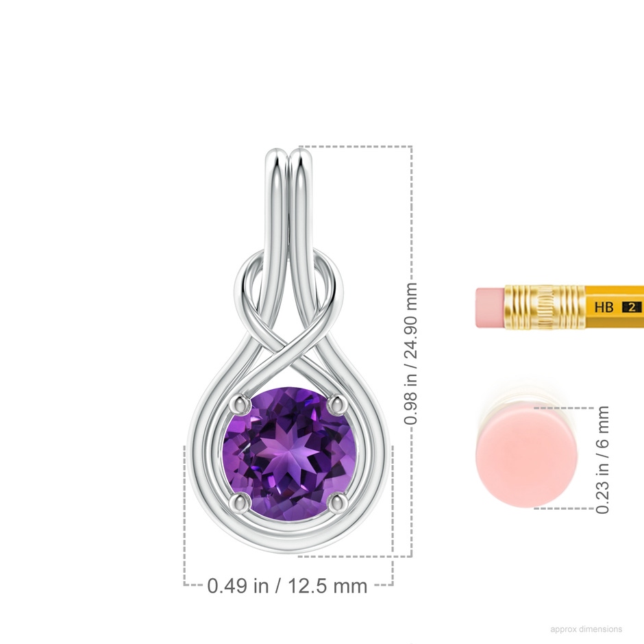 8mm AAAA Round Amethyst Solitaire Infinity Knot Pendant in P950 Platinum ruler