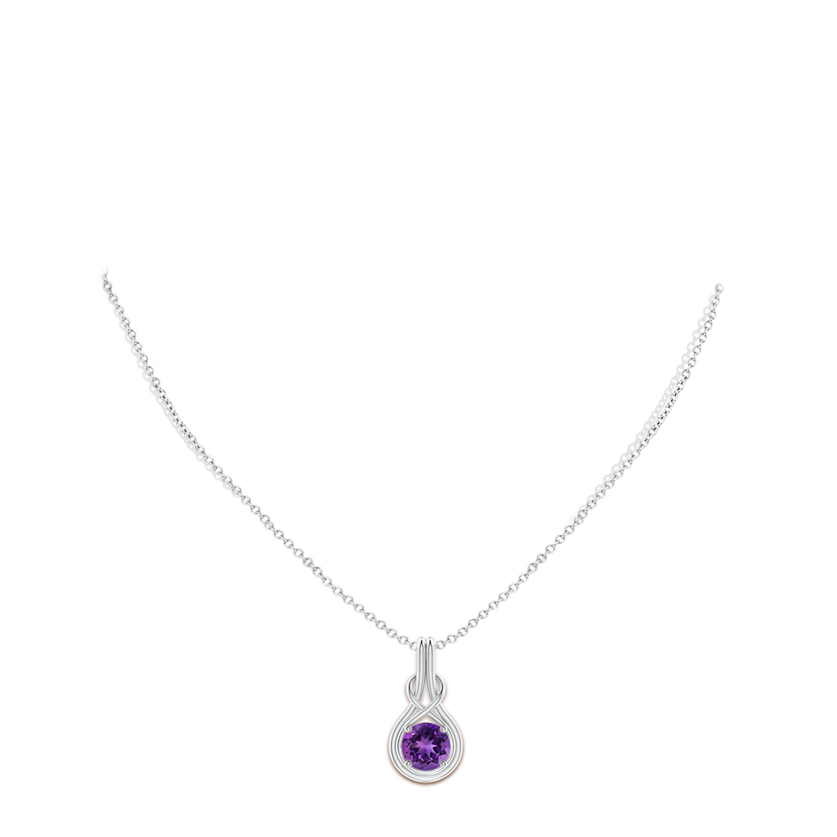 8mm AAAA Round Amethyst Solitaire Infinity Knot Pendant in P950 Platinum pen