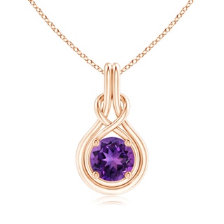 8mm AAAA Round Amethyst Solitaire Infinity Knot Pendant in Rose Gold