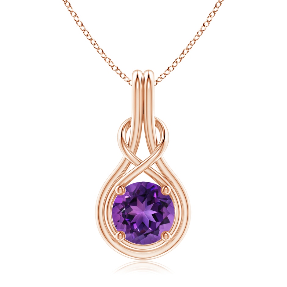 8mm AAAA Round Amethyst Solitaire Infinity Knot Pendant in Rose Gold 
