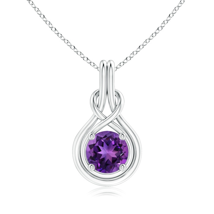 8mm AAAA Round Amethyst Solitaire Infinity Knot Pendant in White Gold