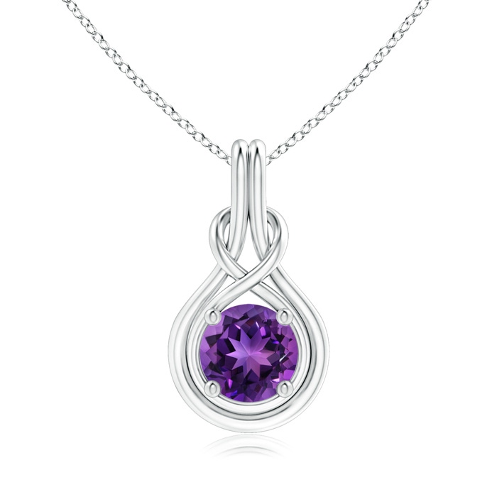 8mm AAAA Round Amethyst Solitaire Infinity Knot Pendant in White Gold 