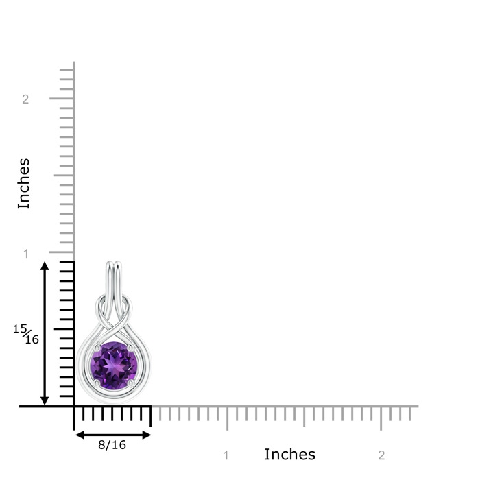 8mm AAAA Round Amethyst Solitaire Infinity Knot Pendant in White Gold Ruler