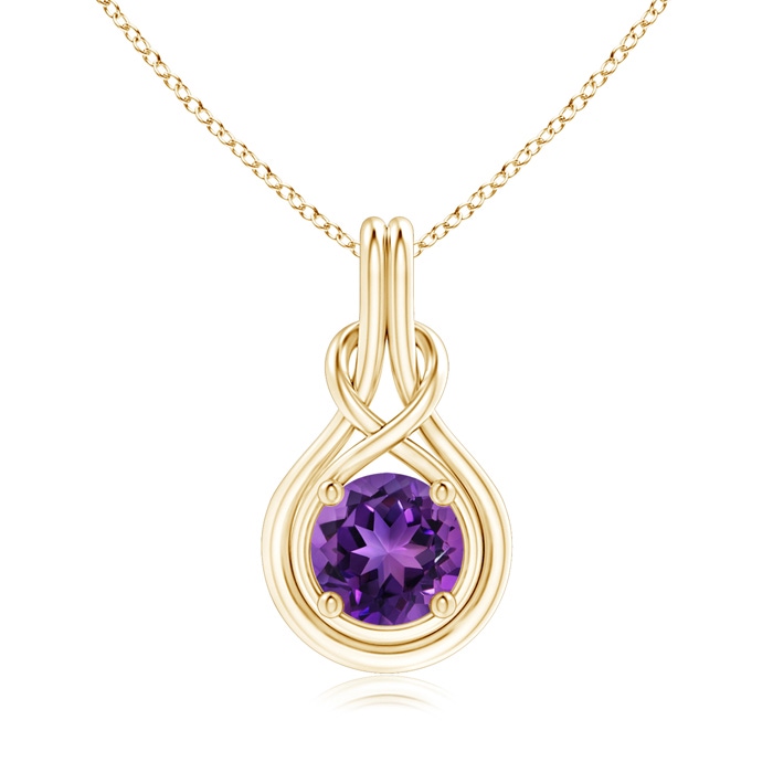 8mm AAAA Round Amethyst Solitaire Infinity Knot Pendant in Yellow Gold