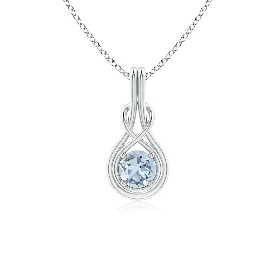 5mm A Round Aquamarine Solitaire Infinity Knot Pendant in P950 Platinum 