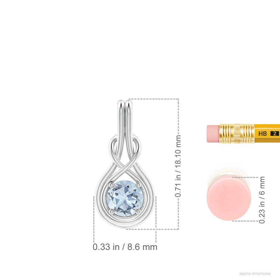 5mm A Round Aquamarine Solitaire Infinity Knot Pendant in P950 Platinum ruler