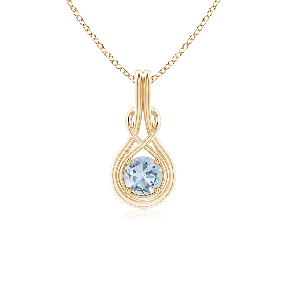 5mm A Round Aquamarine Solitaire Infinity Knot Pendant in Yellow Gold 