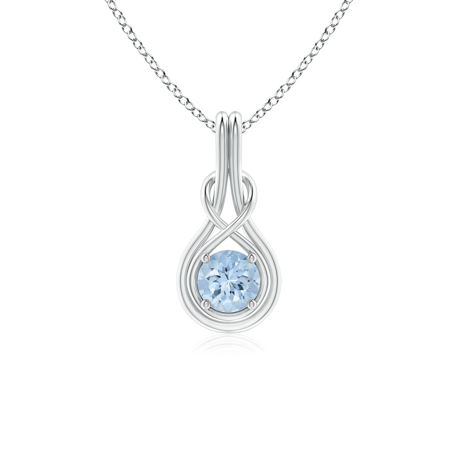 5mm AA Round Aquamarine Solitaire Infinity Knot Pendant in White Gold 