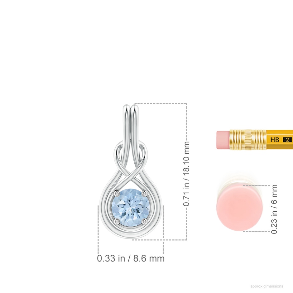 5mm AA Round Aquamarine Solitaire Infinity Knot Pendant in White Gold ruler