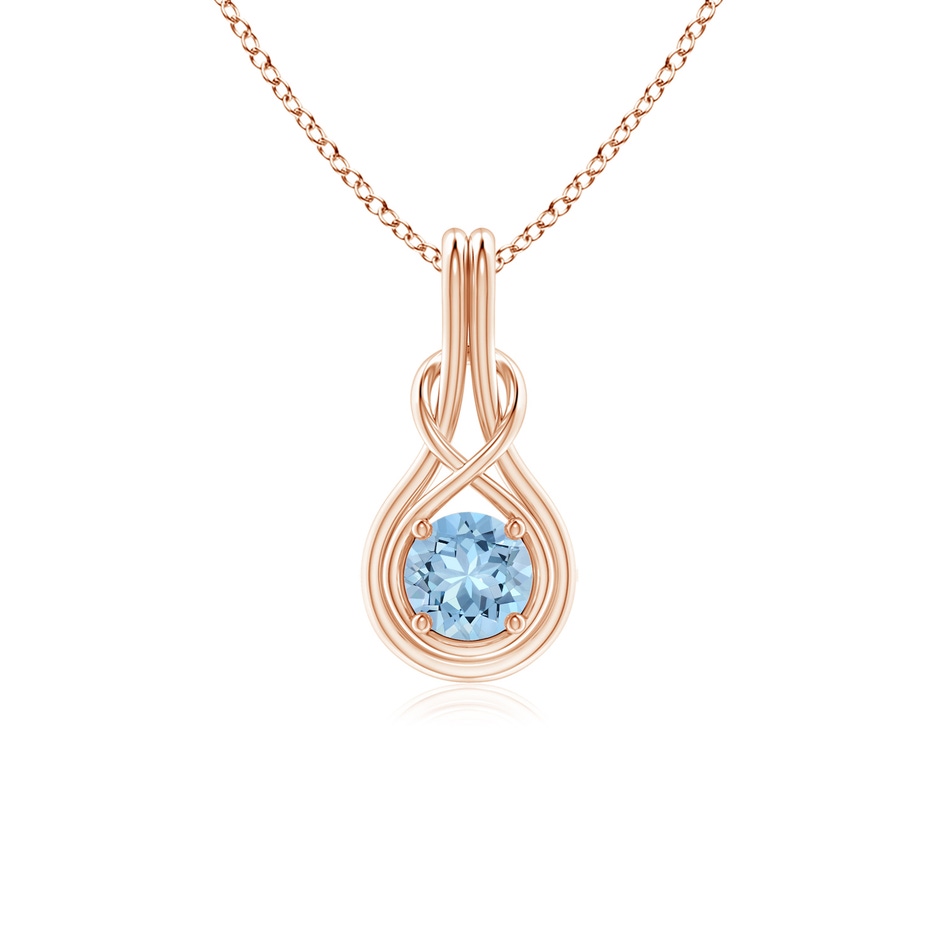 5mm AAA Round Aquamarine Solitaire Infinity Knot Pendant in Rose Gold 