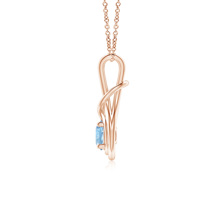 5mm AAA Round Aquamarine Solitaire Infinity Knot Pendant in Rose Gold side 199