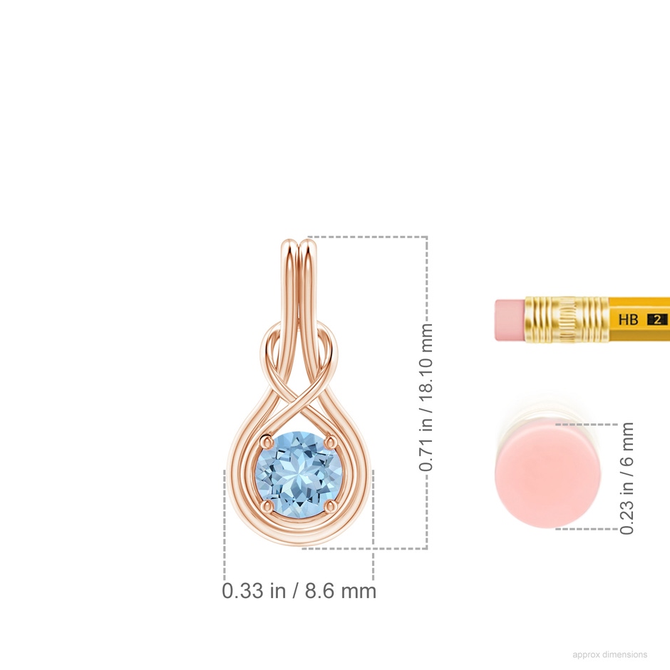 5mm AAA Round Aquamarine Solitaire Infinity Knot Pendant in Rose Gold ruler