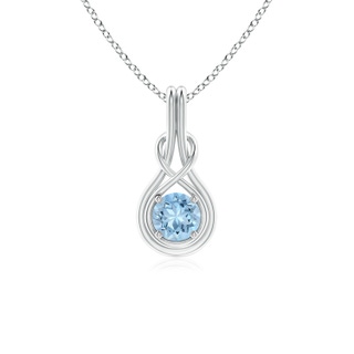 5mm AAA Round Aquamarine Solitaire Infinity Knot Pendant in White Gold