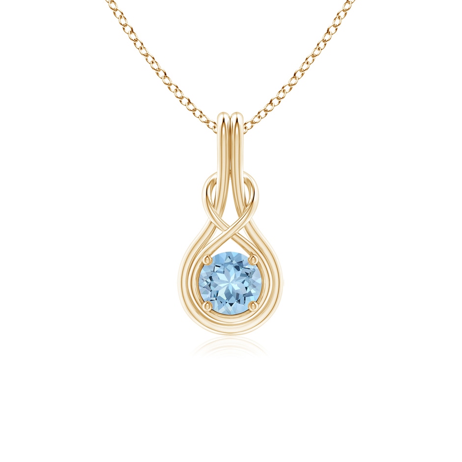 5mm AAA Round Aquamarine Solitaire Infinity Knot Pendant in Yellow Gold 
