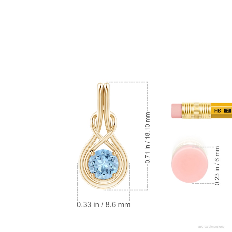5mm AAA Round Aquamarine Solitaire Infinity Knot Pendant in Yellow Gold ruler