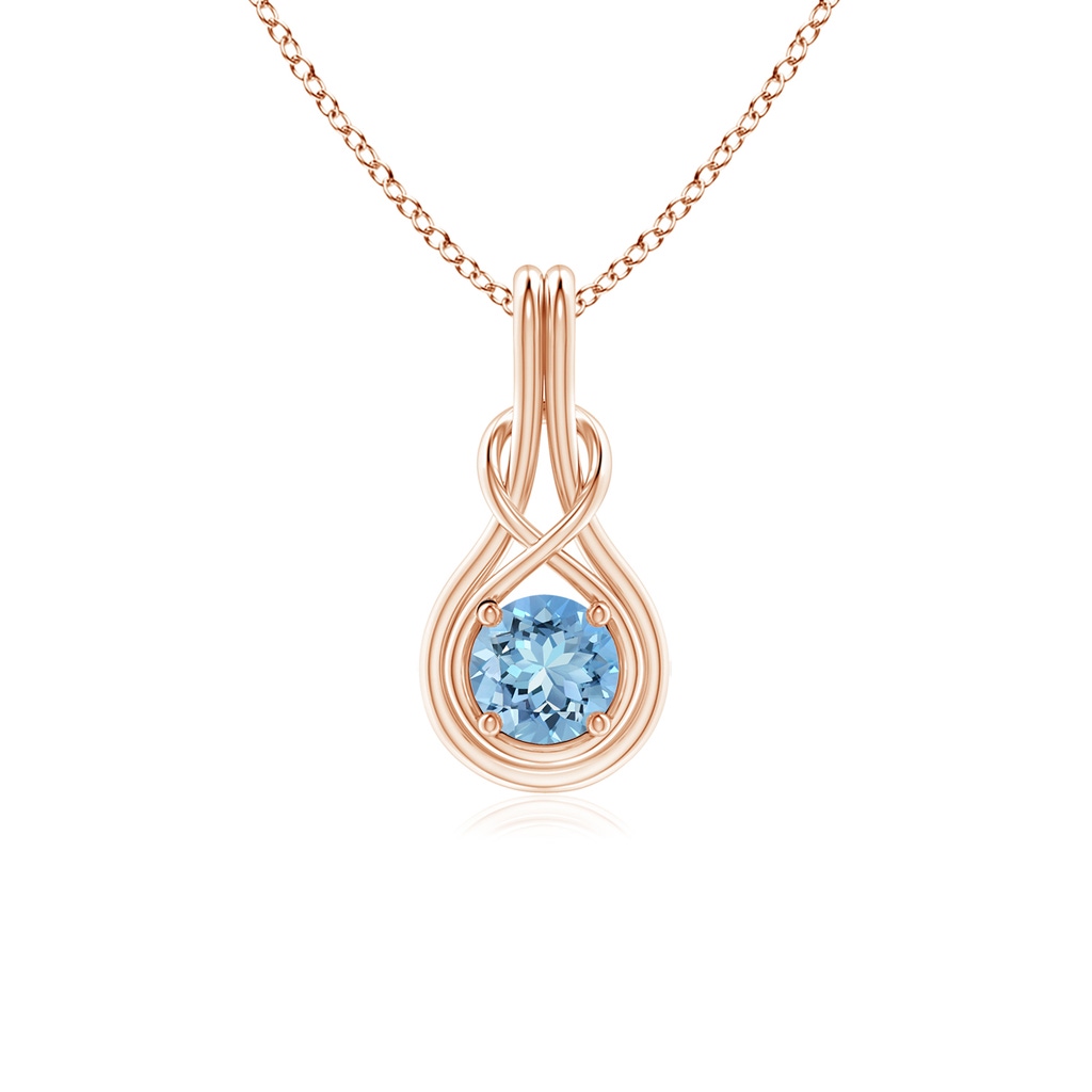 5mm AAAA Round Aquamarine Solitaire Infinity Knot Pendant in Rose Gold