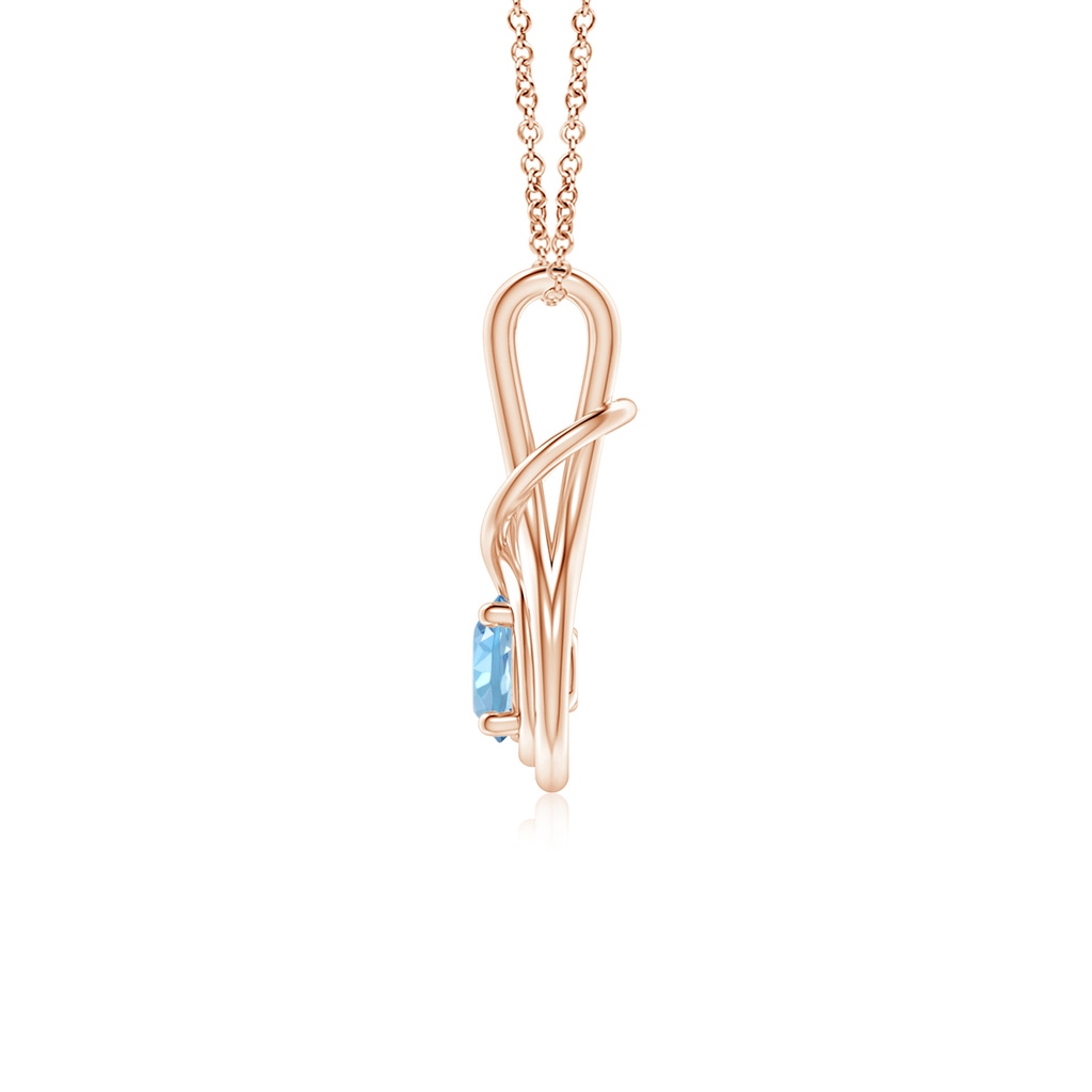 5mm AAAA Round Aquamarine Solitaire Infinity Knot Pendant in Rose Gold - side 199