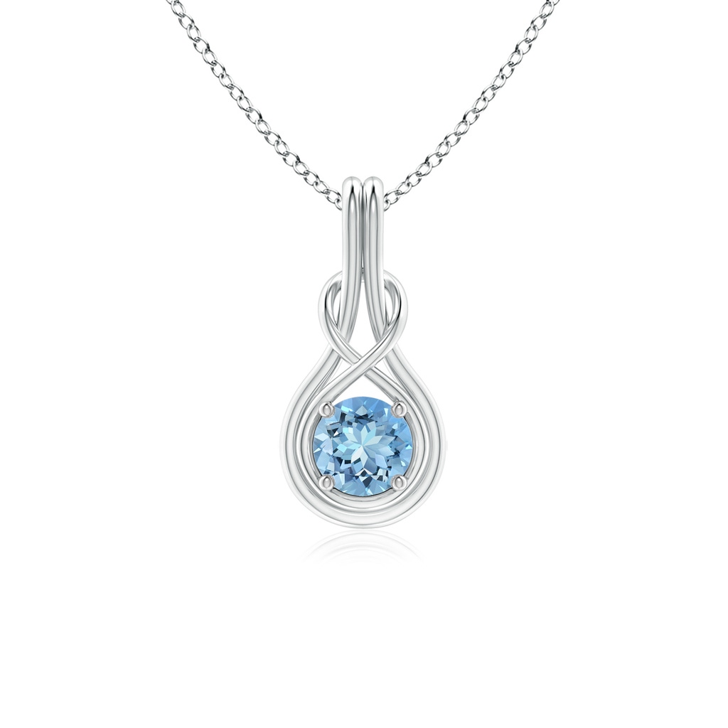 5mm AAAA Round Aquamarine Solitaire Infinity Knot Pendant in White Gold