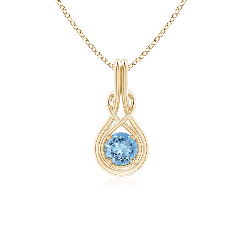 5mm AAAA Round Aquamarine Solitaire Infinity Knot Pendant in Yellow Gold 