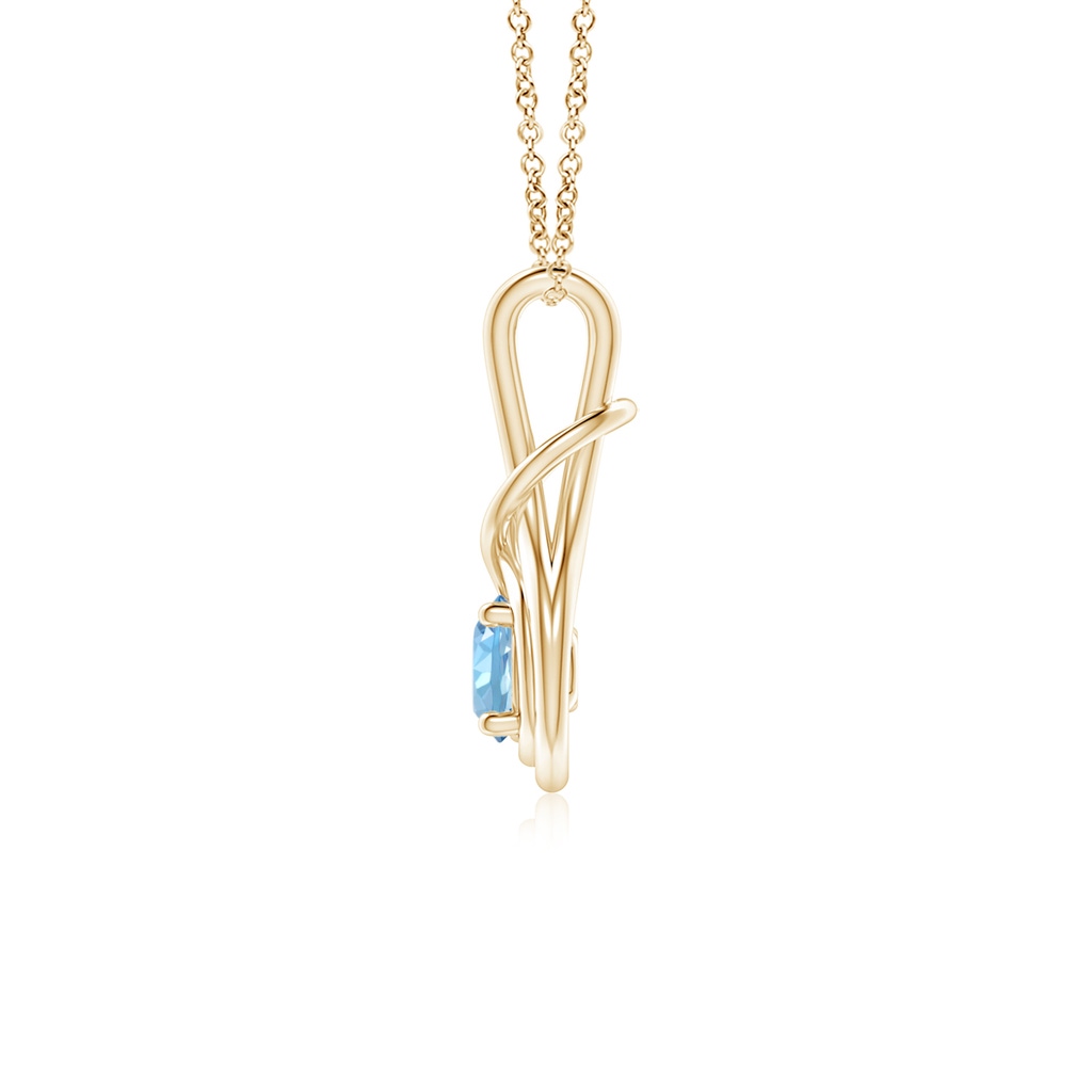 5mm AAAA Round Aquamarine Solitaire Infinity Knot Pendant in Yellow Gold - side 199