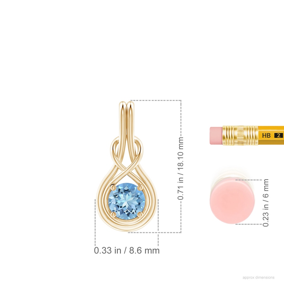 5mm AAAA Round Aquamarine Solitaire Infinity Knot Pendant in Yellow Gold ruler