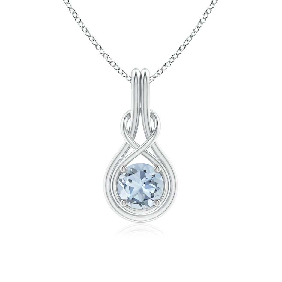 6mm A Round Aquamarine Solitaire Infinity Knot Pendant in P950 Platinum 