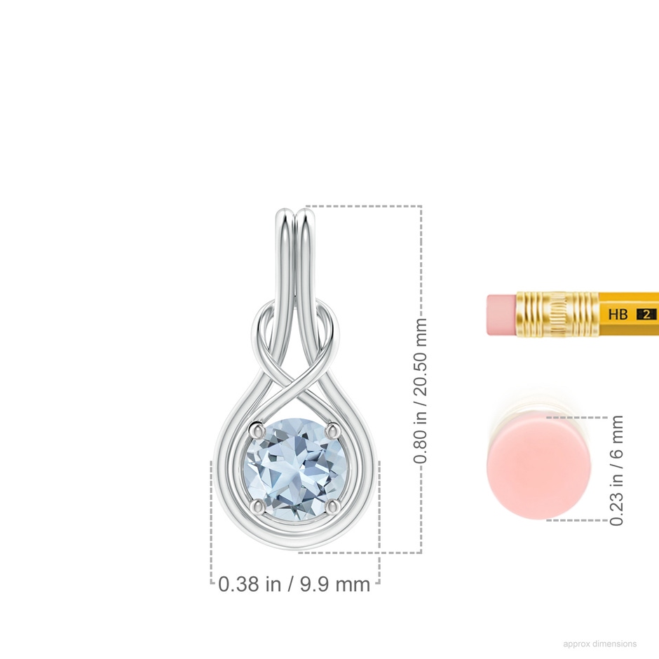 6mm A Round Aquamarine Solitaire Infinity Knot Pendant in P950 Platinum ruler