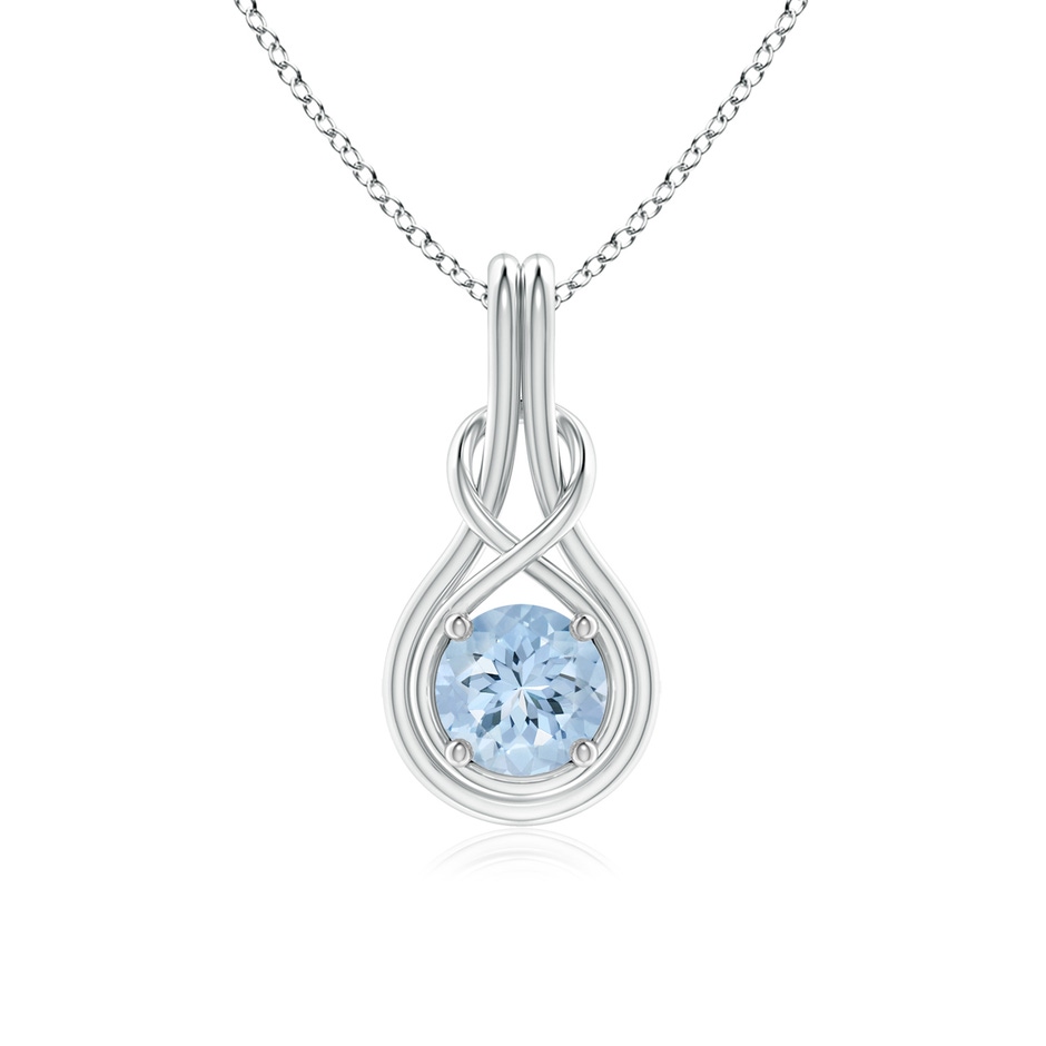 6mm AA Round Aquamarine Solitaire Infinity Knot Pendant in White Gold 