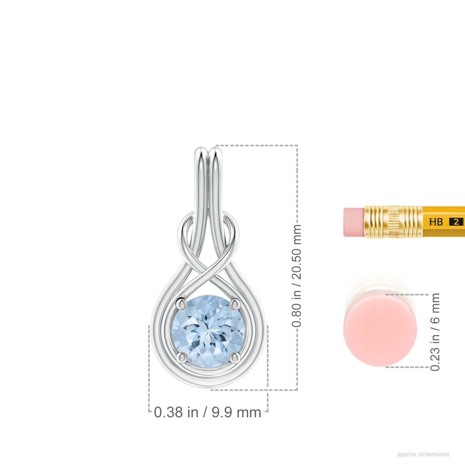 6mm AA Round Aquamarine Solitaire Infinity Knot Pendant in White Gold ruler