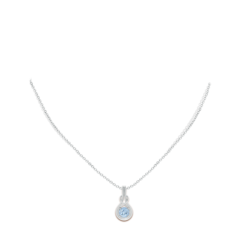 6mm AA Round Aquamarine Solitaire Infinity Knot Pendant in White Gold pen