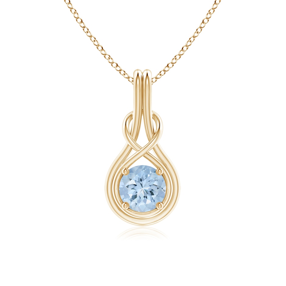 6mm AA Round Aquamarine Solitaire Infinity Knot Pendant in Yellow Gold 