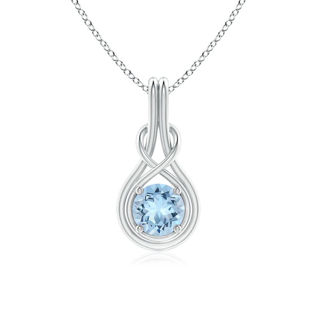 6mm AAA Round Aquamarine Solitaire Infinity Knot Pendant in 18K White Gold